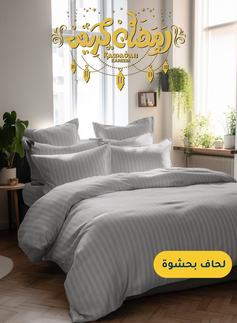 Master Home Textile Microfiber Hotel Comforter Sets, Fits 120 cm x 200 cm Size Bed, Duvet Filling Included, 5 Pcs Single Size, Hotel Stripe Pattern - Image 1